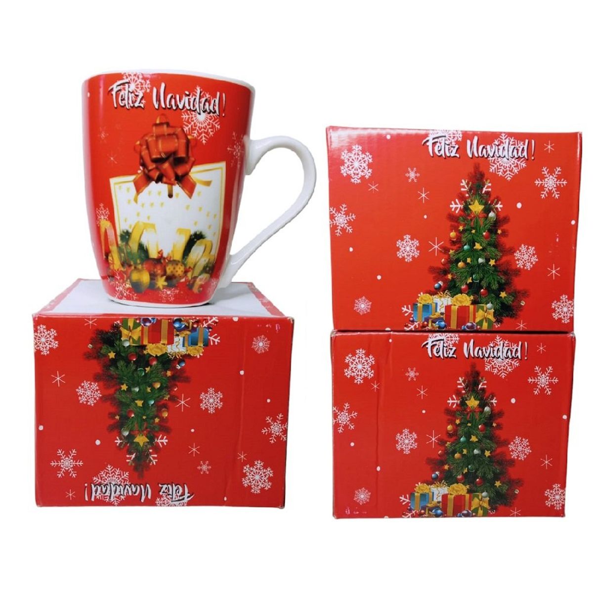 GENERICO - Tazas con cucharita navideñas en cajita 300ml sublimadas