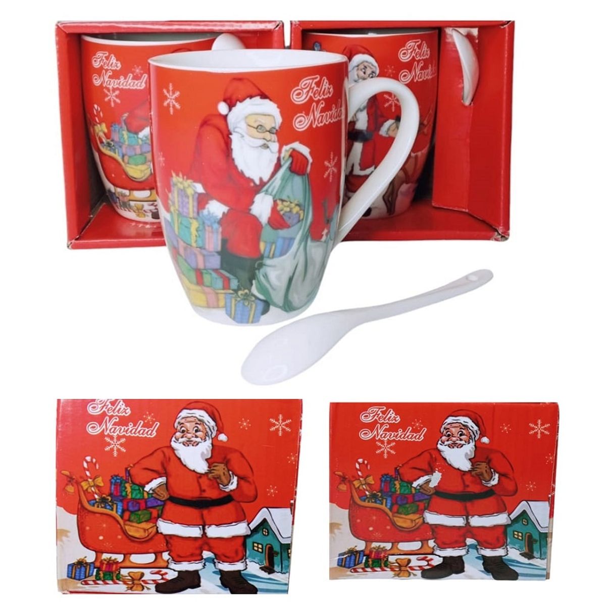 GENERICO - Taza con cucharita navideñas en cajita 300ml sublimadas