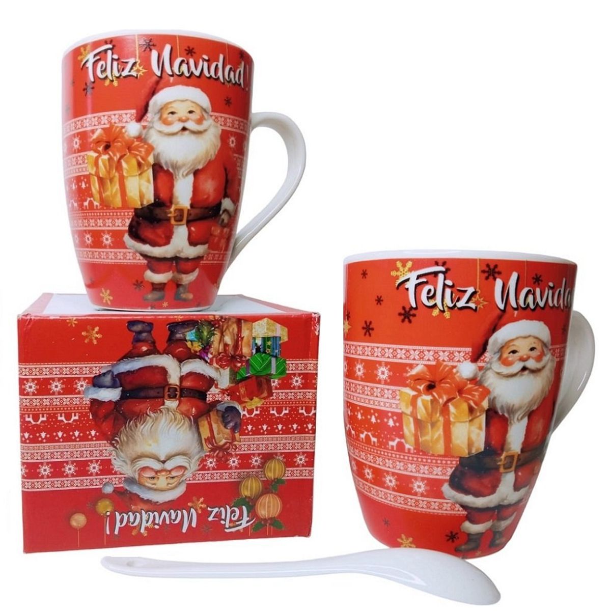 GENERICO - Tazas con cucharita navideñas en cajita 300ml sublimadas