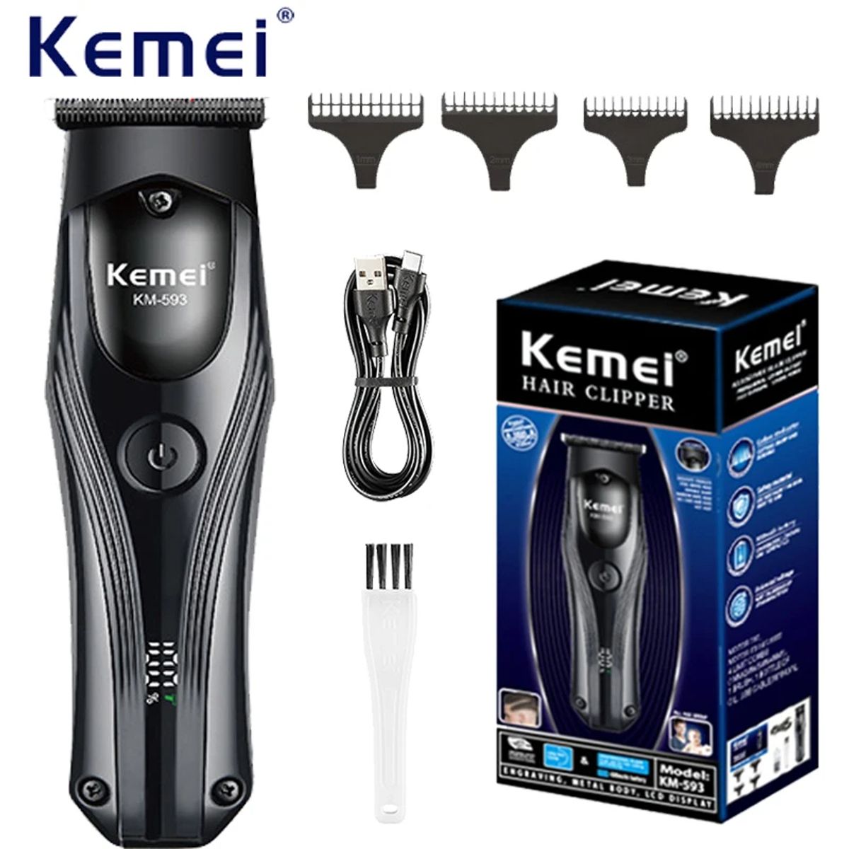 KEMEI - Maquina Corta Pelo trimmer Profesional Kemei Km-593 Recargable