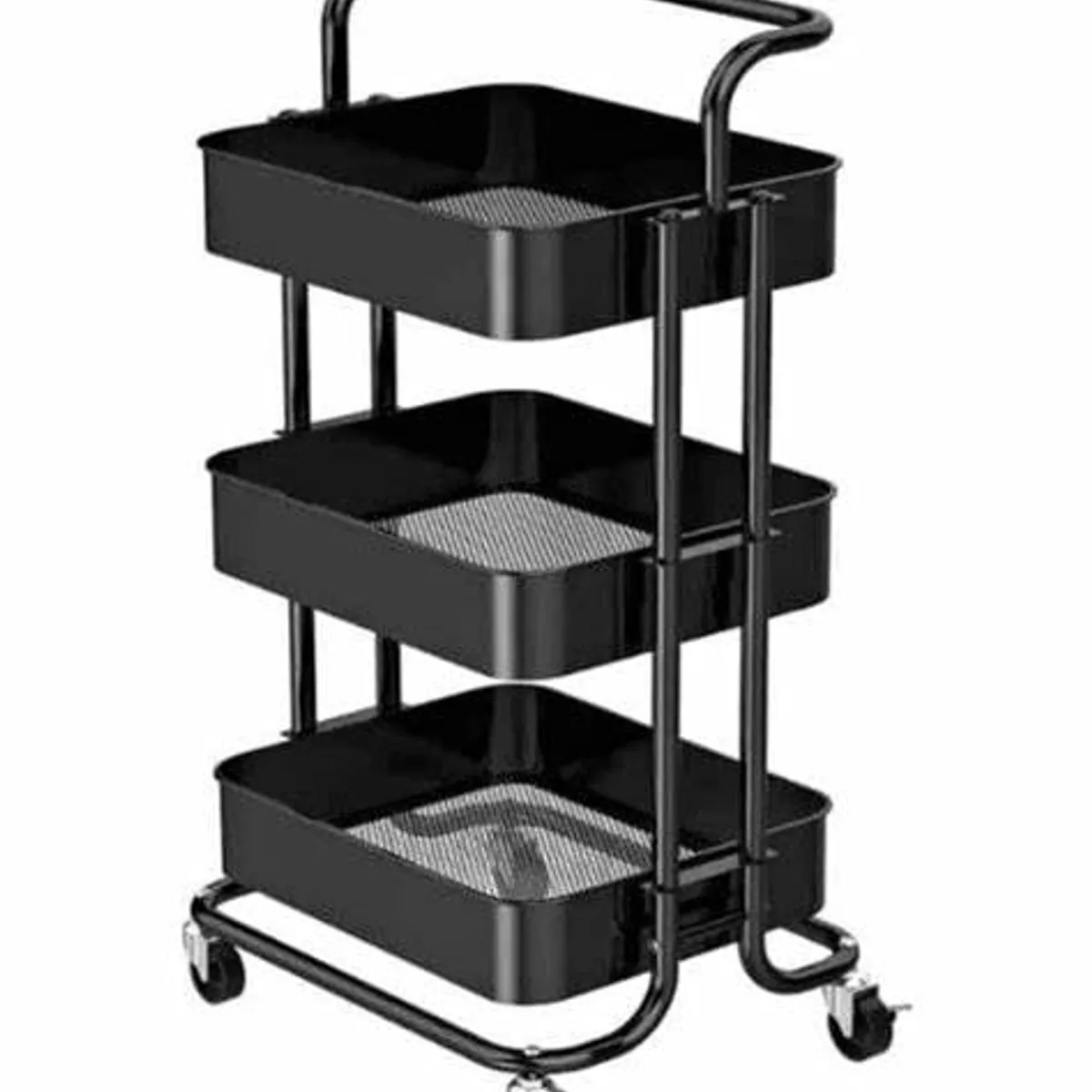 GENERICO - ORGANIZADOR ESTANTE MULTIUSO 3 NIVELES ESTRUCTURA FIERRO NEGRO CARRO