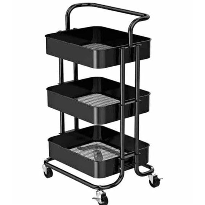 GENERICO - ORGANIZADOR ESTANTE MULTIUSO 3 NIVELES ESTRUCTURA FIERRO NEGRO CARRO