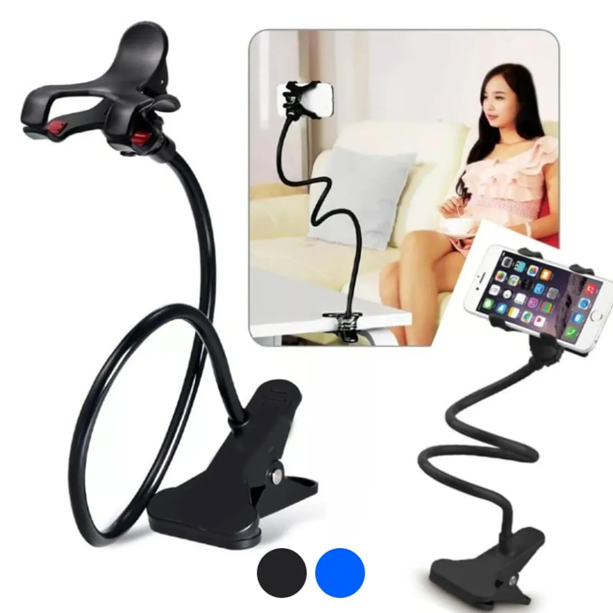 GENERICO - Soporte Sujetador Flexible Gancho para Celular Mesa y Auto 360