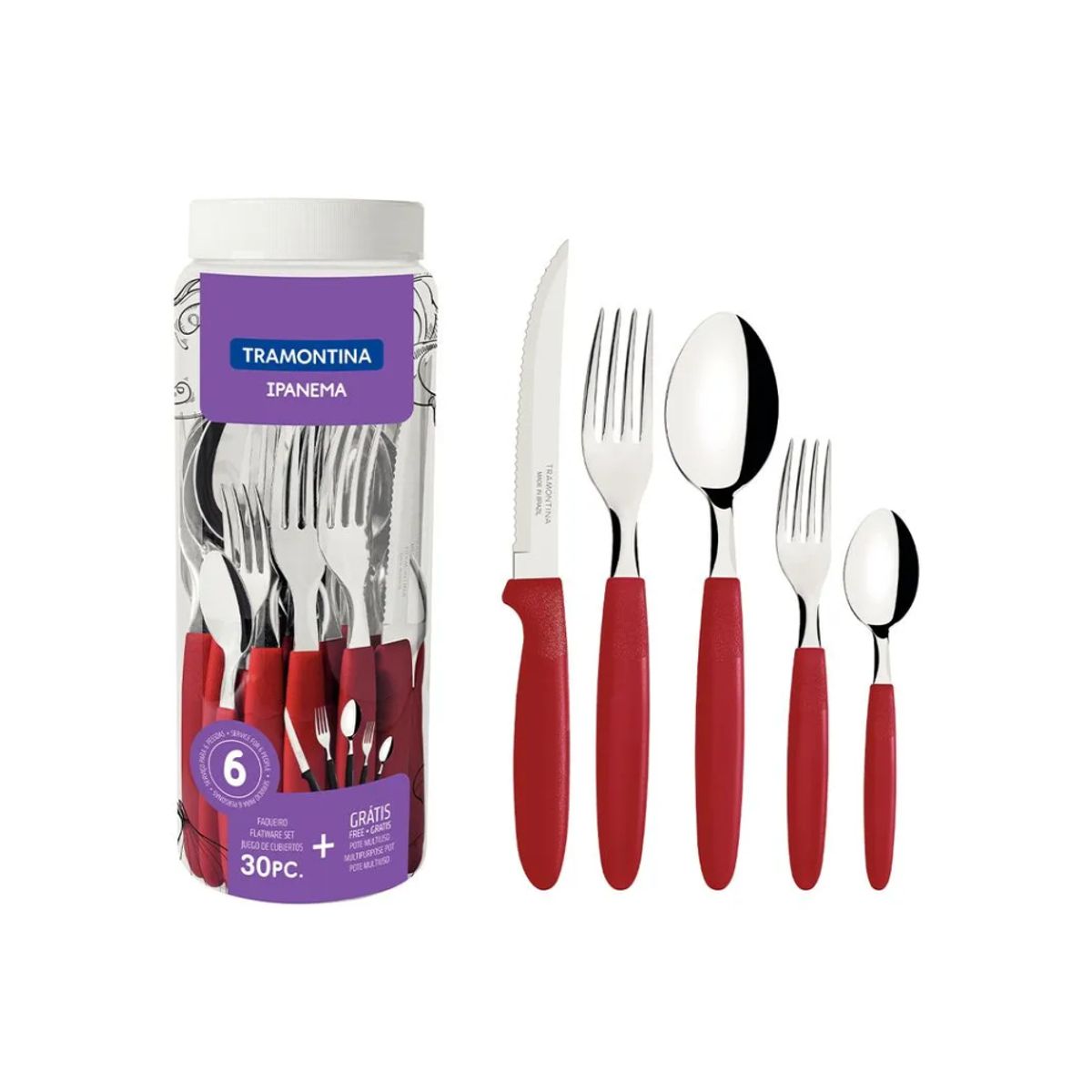 TRAMONTINA - Jgo De Cubiertos X30 Pzas Ipanema Rojo - 10390013