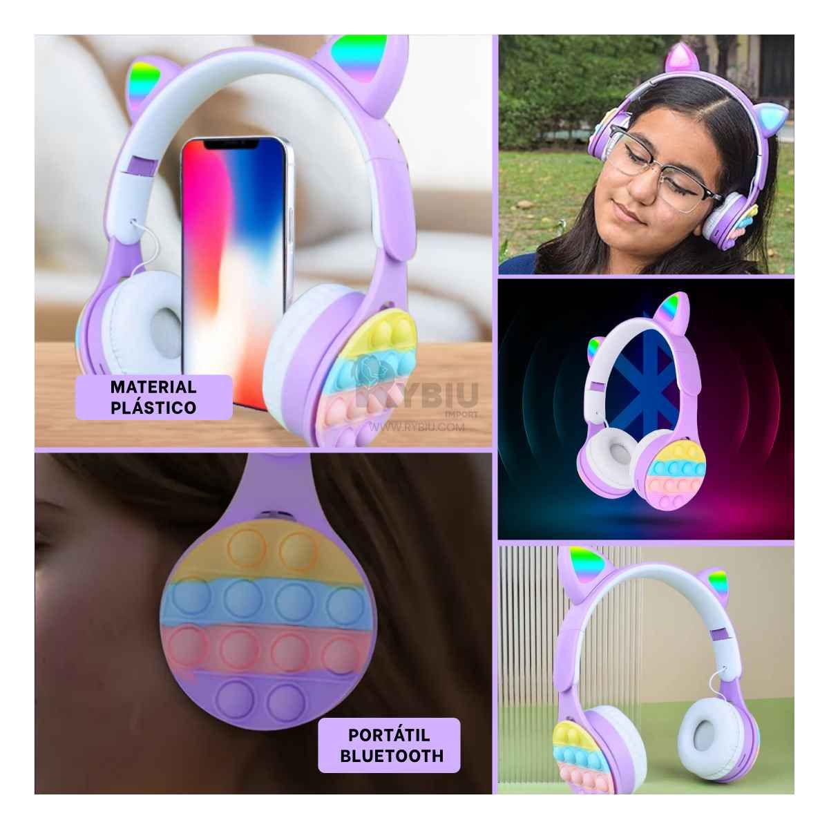 RYBIU IMPORT - Headphones para Salir en Color Lila Y+Regalo Stickers