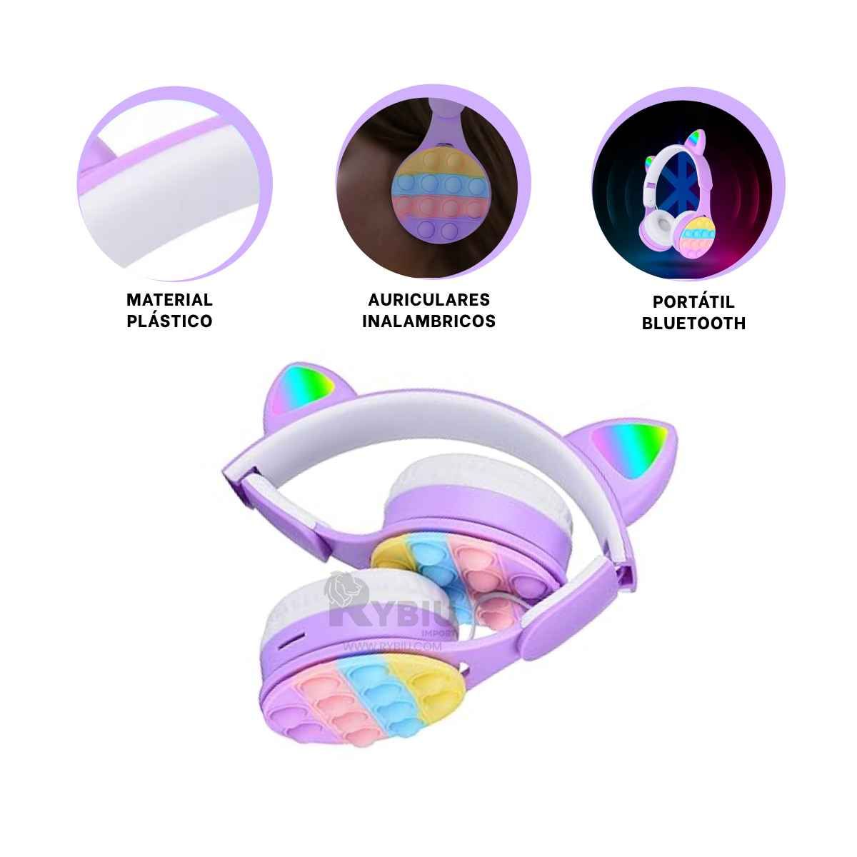 RYBIU IMPORT - Auriculares Diseño de Gatito Lila Y+Ligas de Regalo