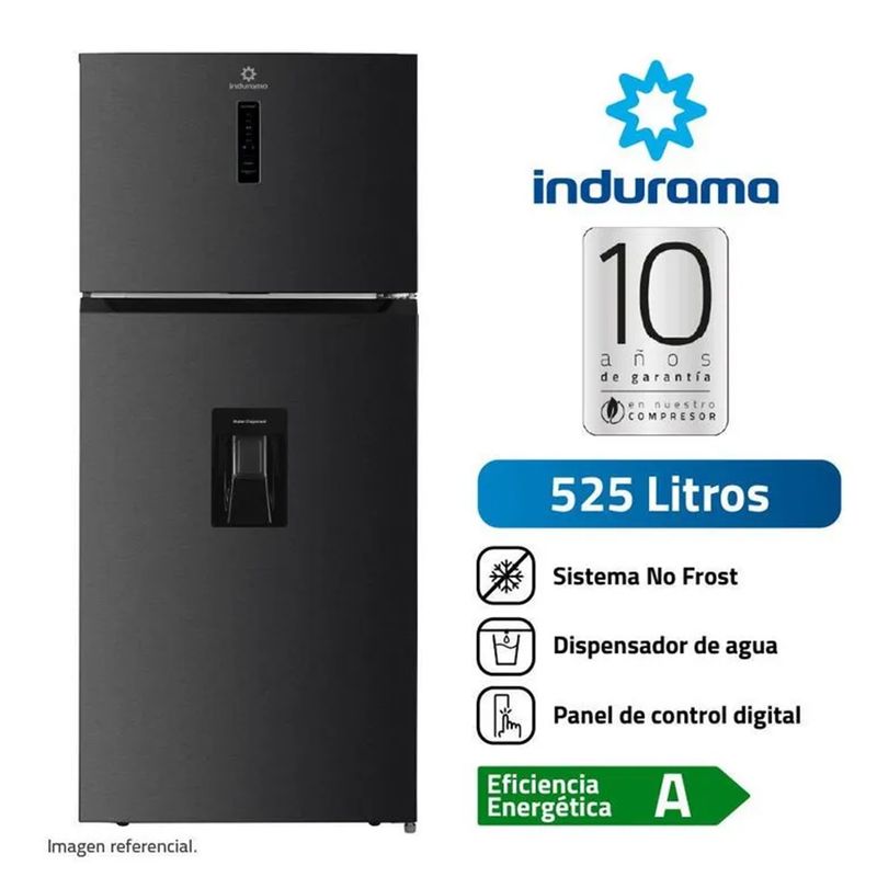 INDURAMA - Refrigeradora Top Mount Con Dispensador Negra Indurama RI-578DN