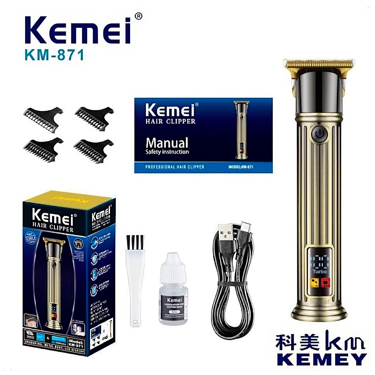 KEMEI - kemei corta pelo trimmer pantalla LED KM-871 inalambrico
