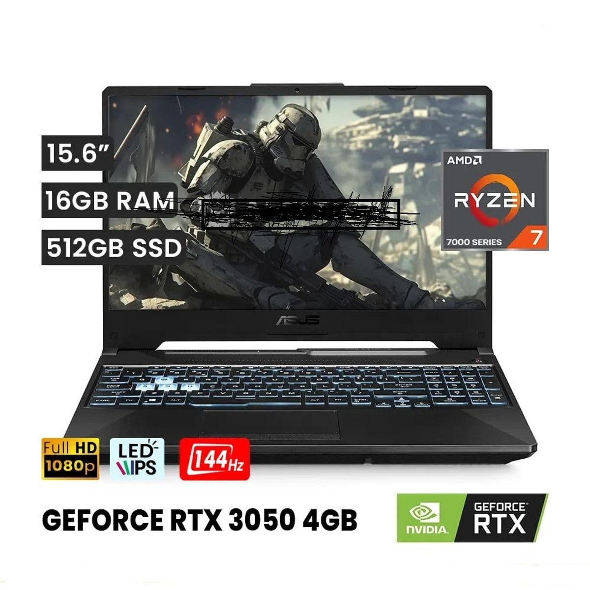 ASUS - Laptop ASUS TUF FA506NCR-HN005W R7 7435HS 16gb 512gb ssd 4G Video RTX3050 15.6 FHD 144HZ Window 11