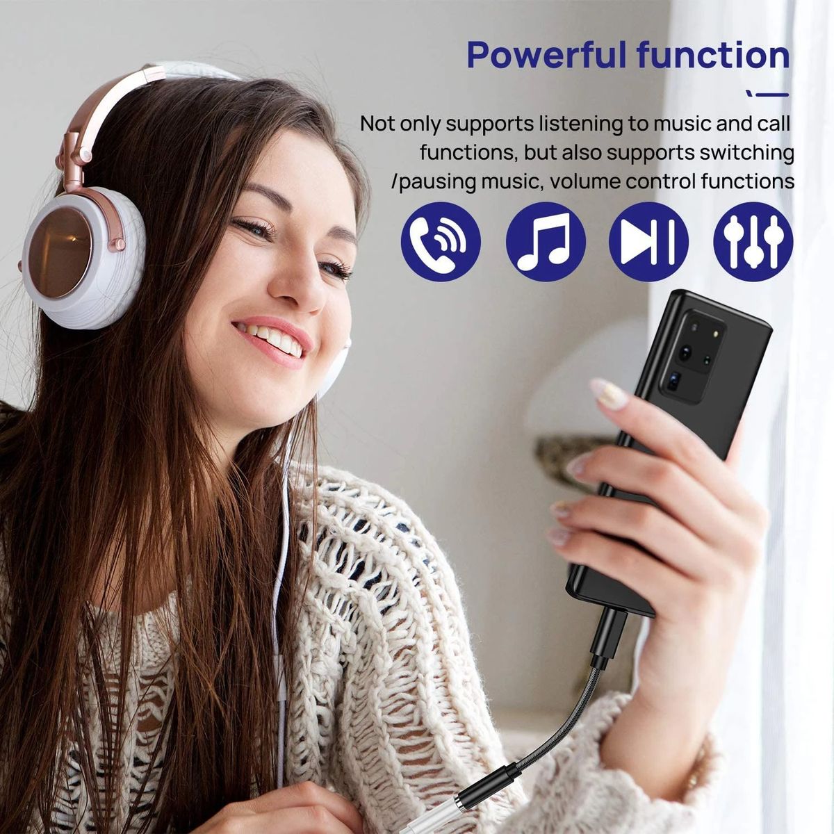 ROMAX - Adaptador de punta mini plug a Tipo C para audífonos ó parlantes Gris