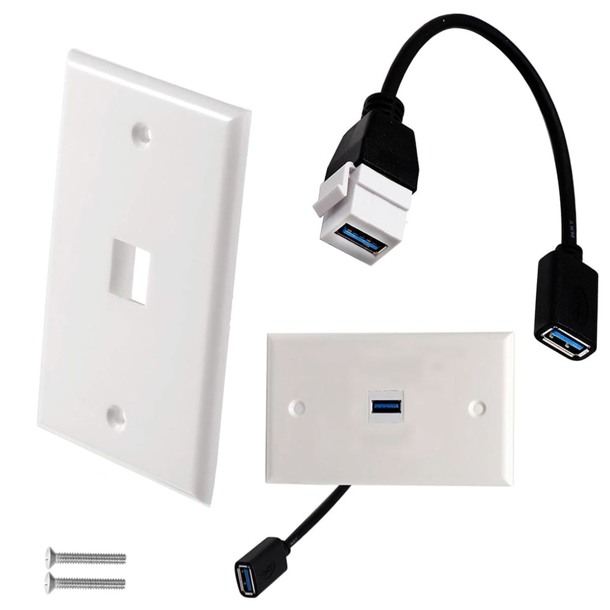 GENERICO - Placa ABS USB 3.0 Faceplate USB 3.0 Hembra 1 Puesto con cable 15cm