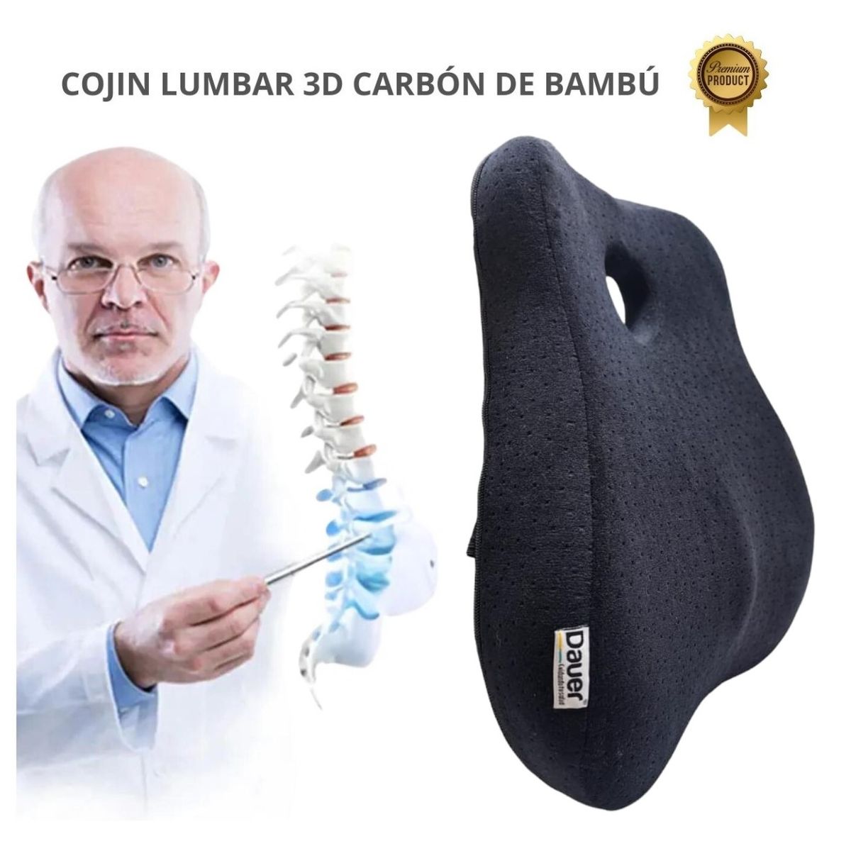 DAUER - Cojin Respaldar 3D Memory Foam de Bambú Negro para Silla