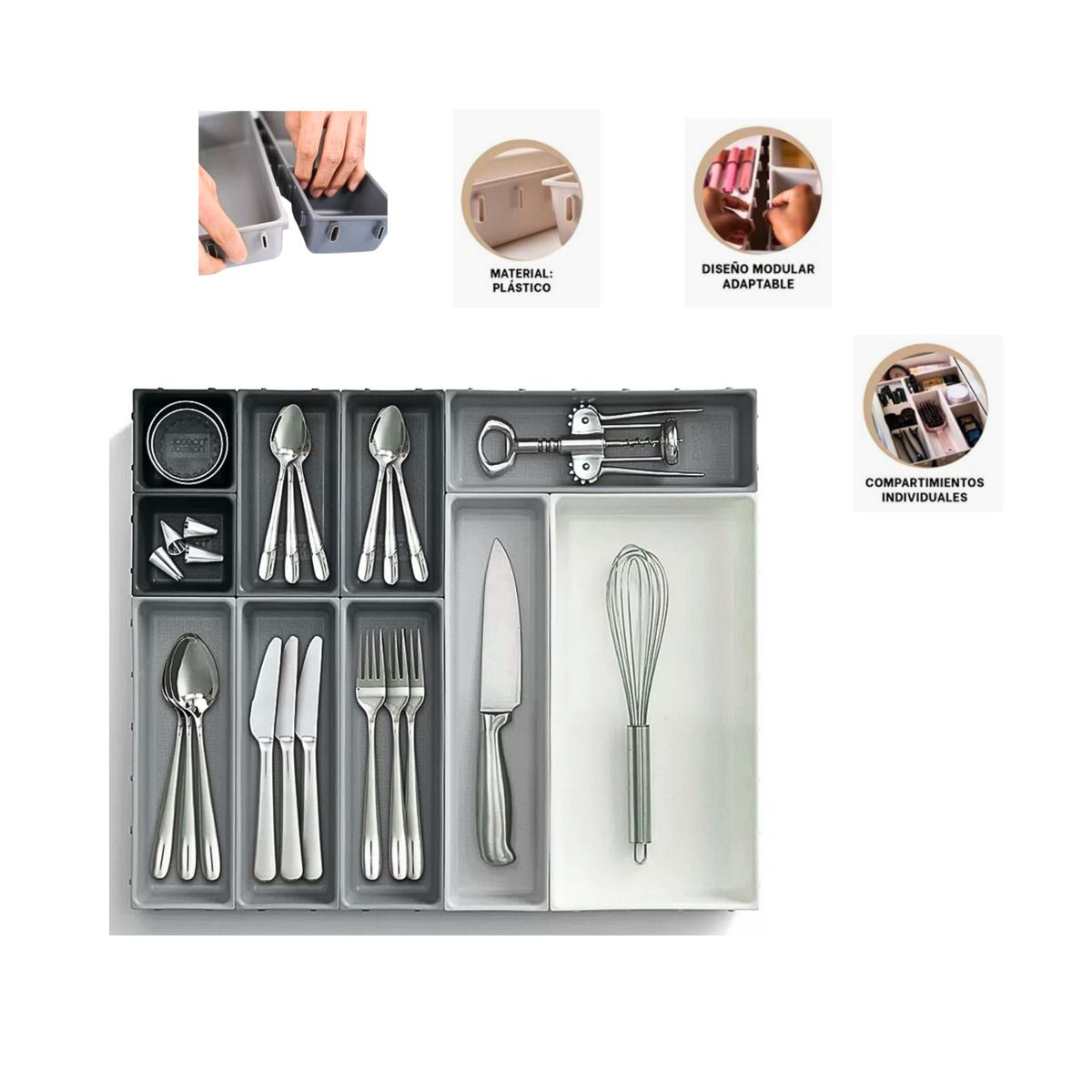 GENERICO - ORGANIZADOR DE CAJONES PRACTICO DE 10 PIEZAS PARA COCINA PREMIUM