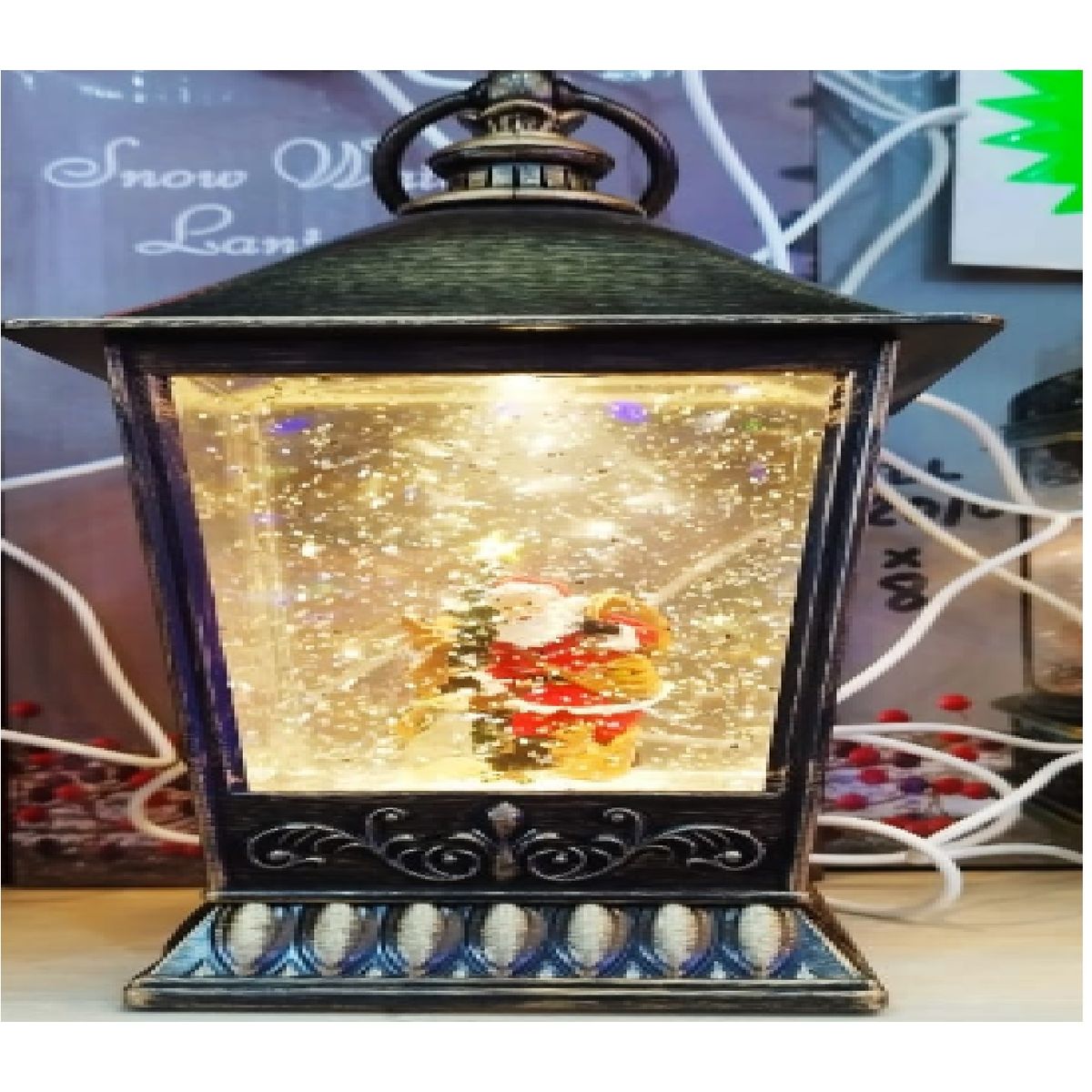 GENERICO - Adorno Lámpara bronce Navideña Papa Noel con luz y música 22 cm