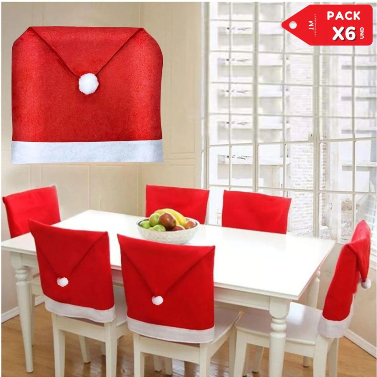 GENERICO - Forro Funda de Silla Navideña Decoración Navidad Pack x6