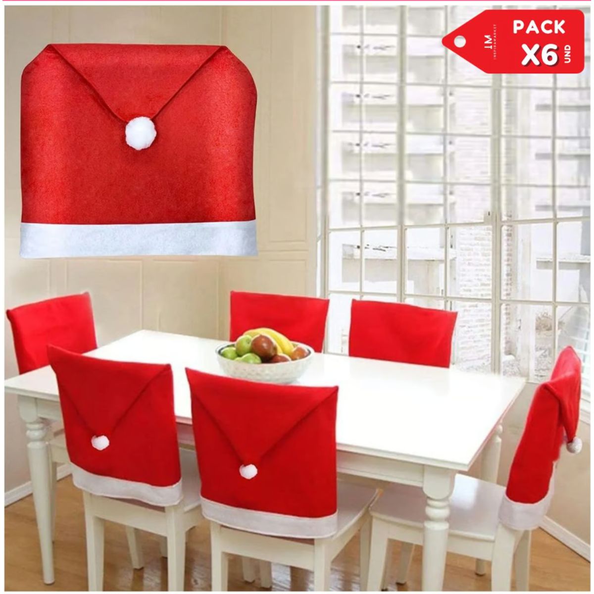 GENERICO - Forro Funda de Silla Navideña Decoración Navidad Pack x6
