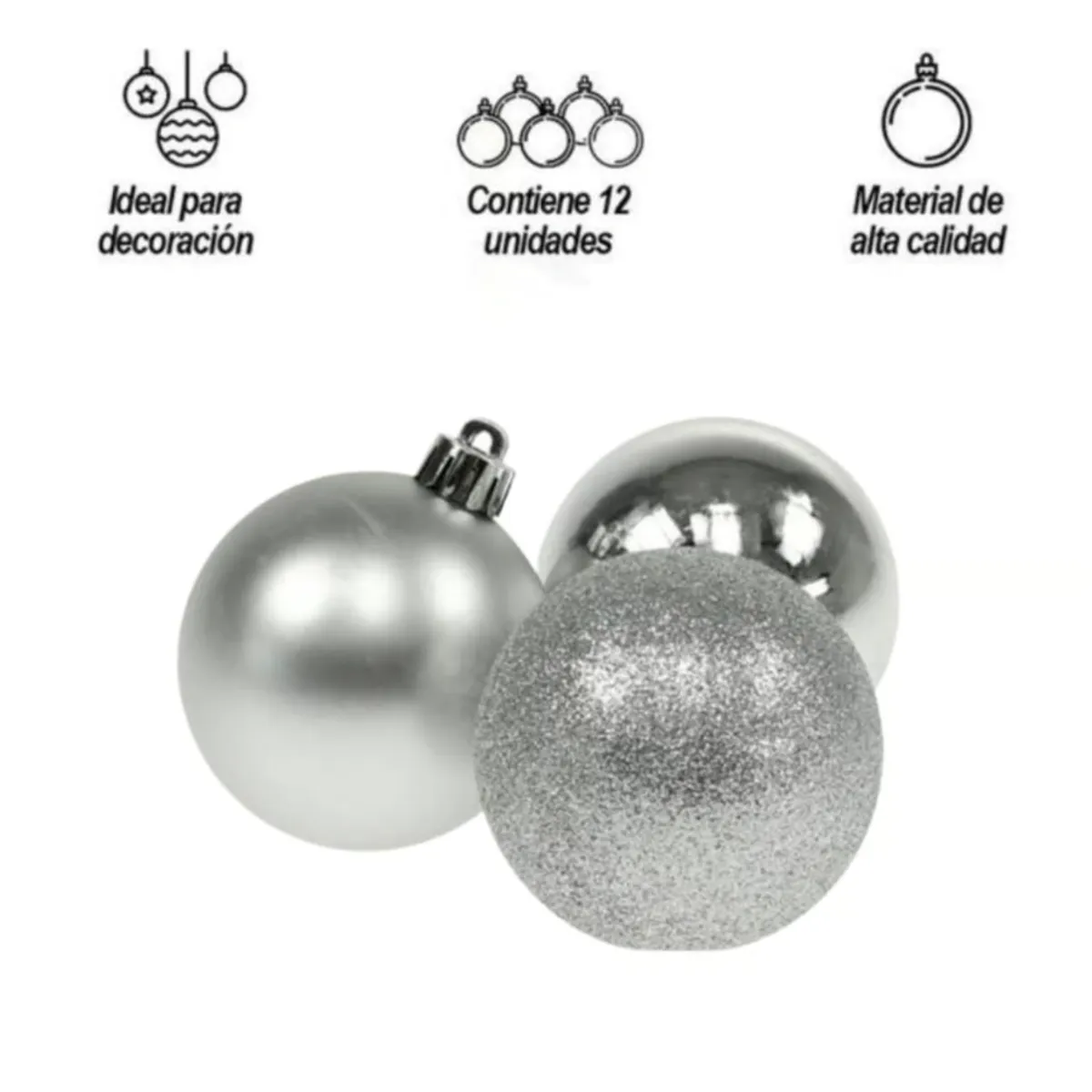 GENERICO - Bolas Navideñas Decorativas Plateadas Box x 12 Und