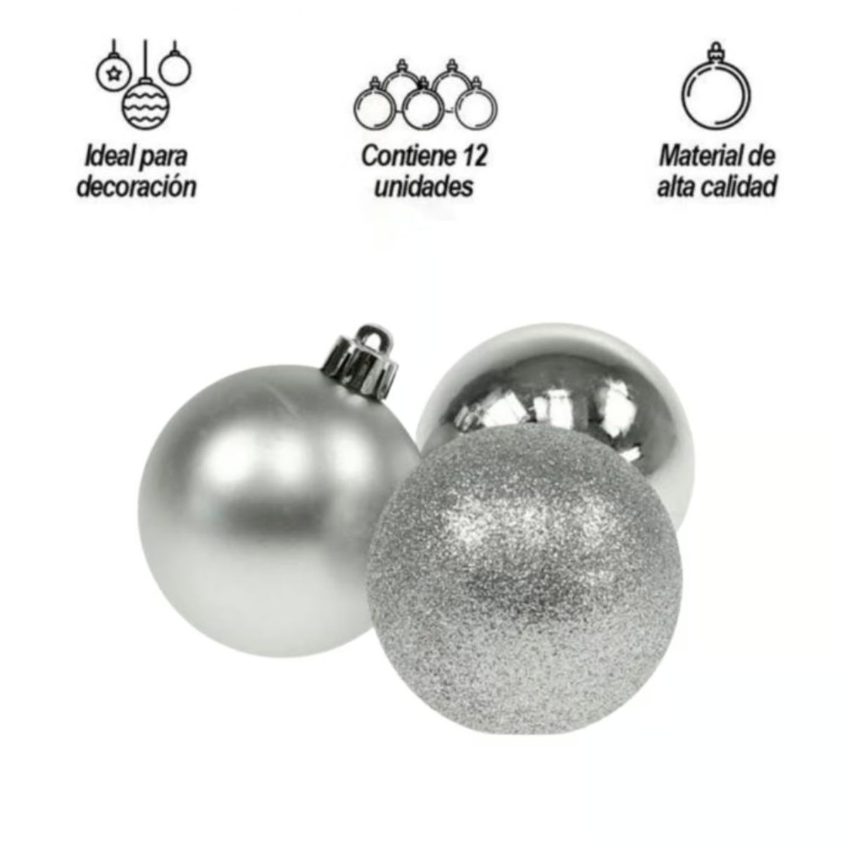 GENERICO - Bolas Navideñas Decorativas Plateadas Box x 12 Und