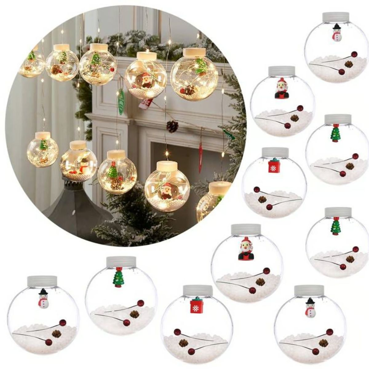 GENERICO - Cortina Luces Navidad LED Guirnalda Bolas Navidad - Calido