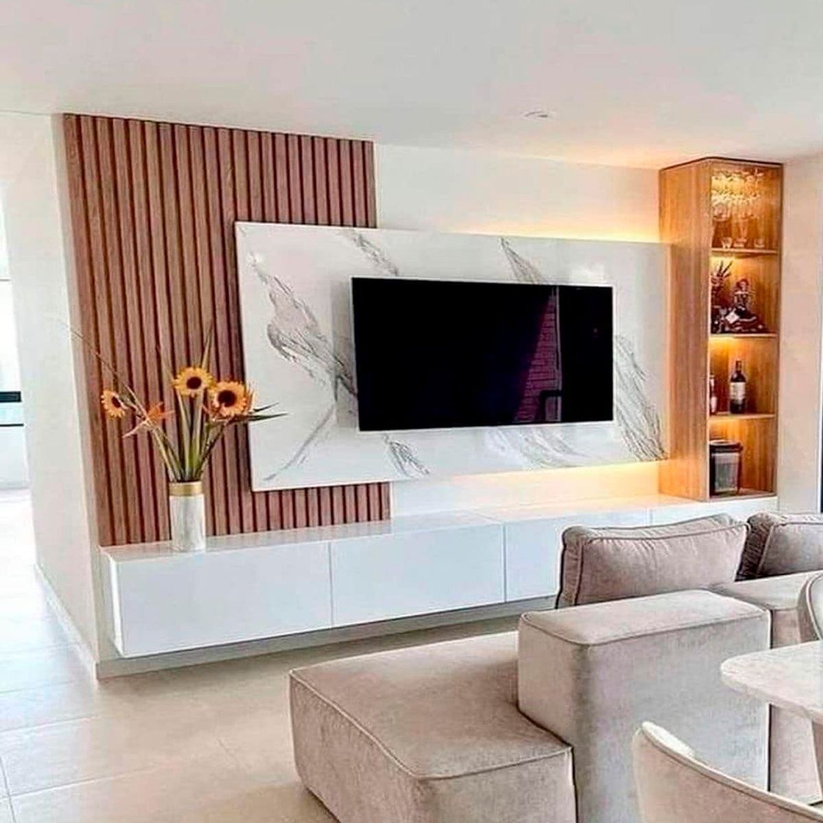 AMUEBLE - Centro de Entretenimiento WALL panel de TV Jhony 280 caramelo melamina