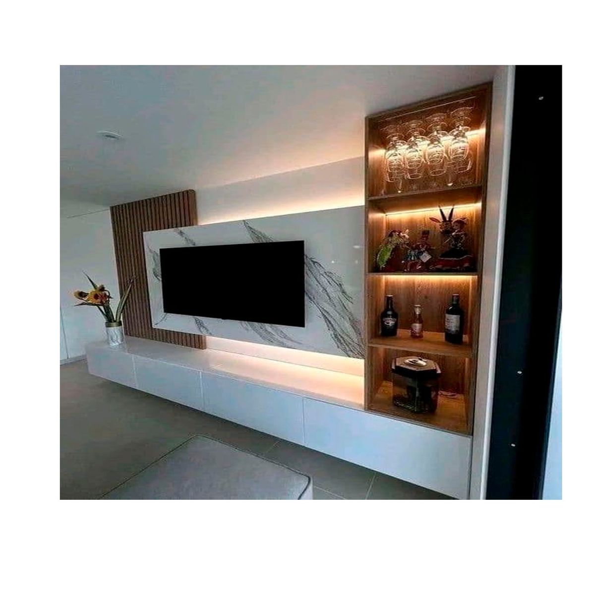 AMUEBLE - Centro de Entretenimiento WALL panel de TV Jhony 280 caramelo melamina