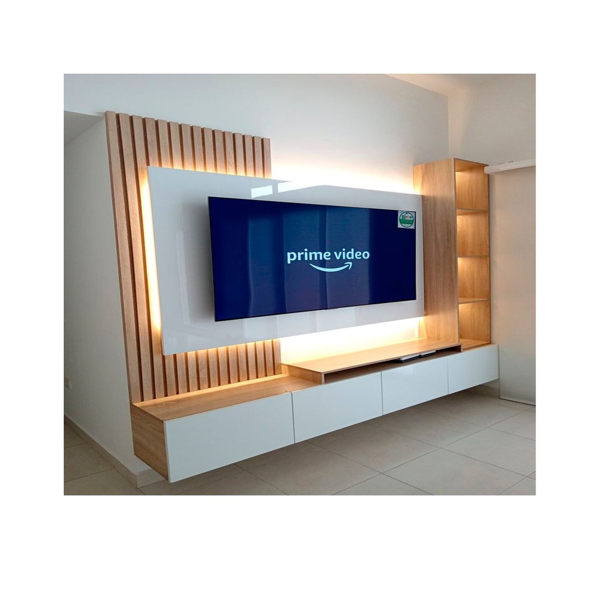 AMUEBLE - Centro de Entretenimiento WALL panel de TV TONY 240 duna melamina