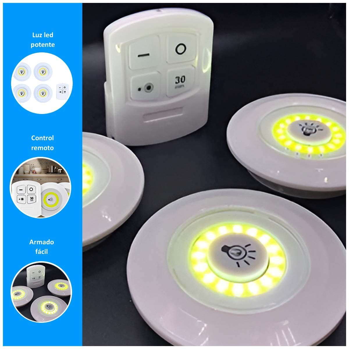 GENERICO - Set de 3 Luces LED con Control Remoto Inalámbrico