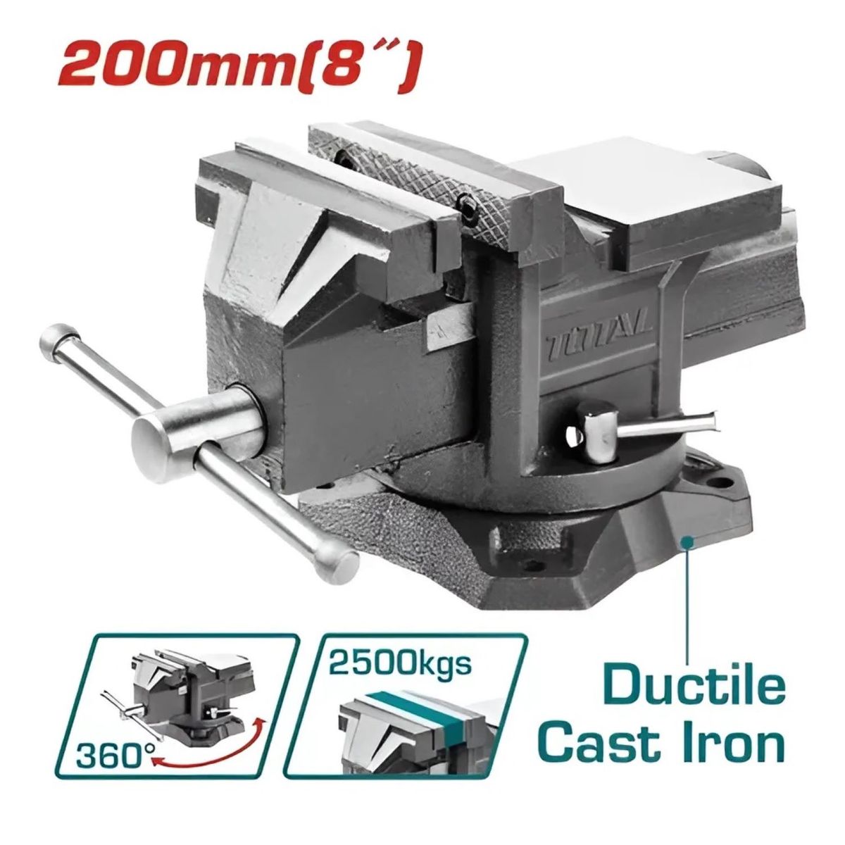 TOTAL TOOLS - PRENSA TORNILLO DE BANCO 8 PULGADAS FUERZA MÁX 2500KG -THT6186