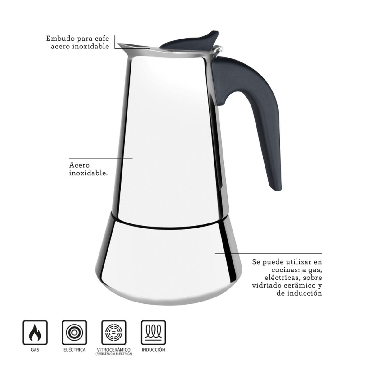 TRAMONTINA - Cafetera Italiana Tramontina de Acero Inoxidable 0.35 Lt