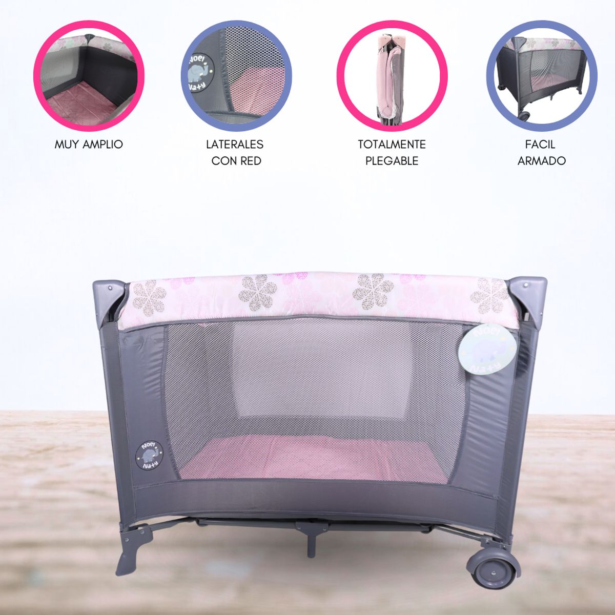 CUZKA - Cuna Corral Plegable «TREILLIS»  PINK