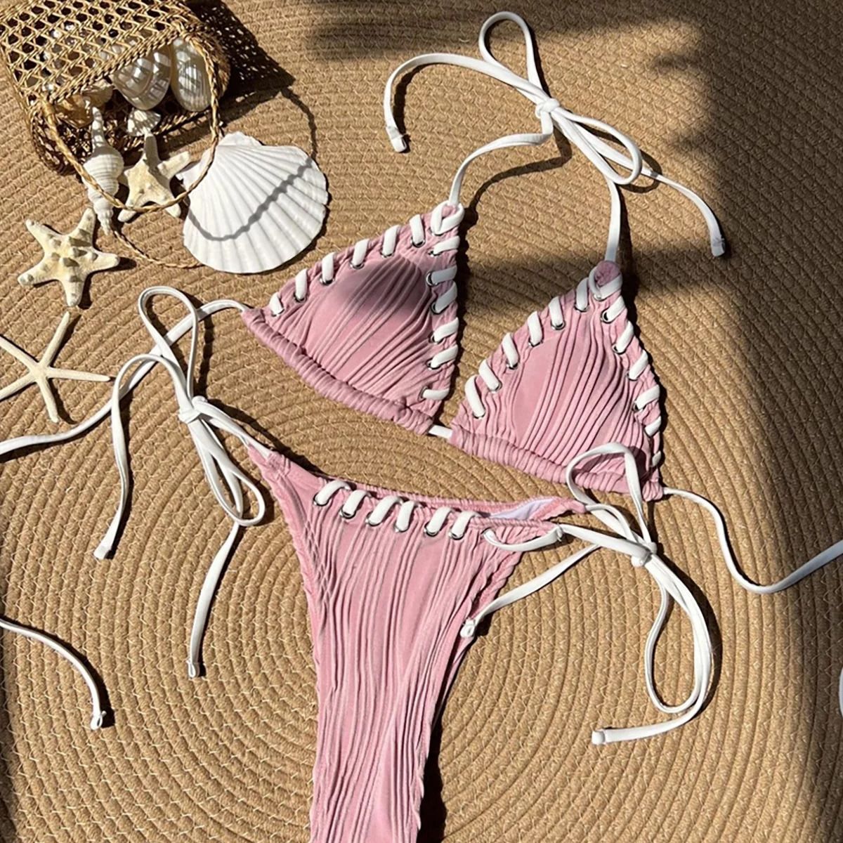 GENERICO - Bikini Sexy Mujer Brasileño 2 piezas Rosa