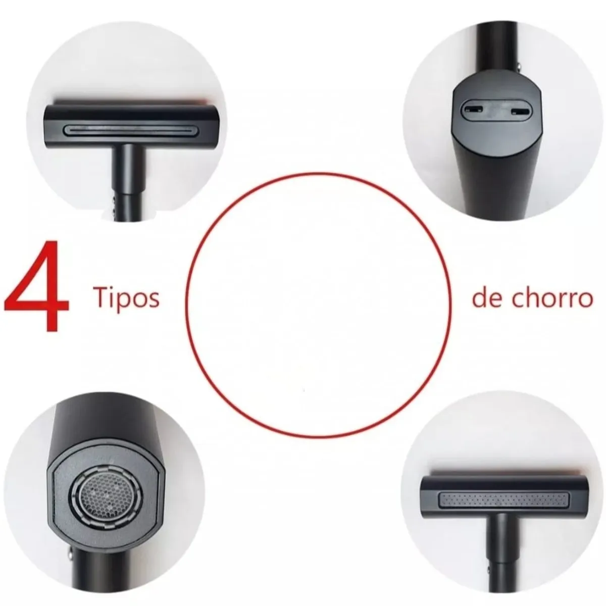 GENERICO - Grifo Cocina Pared de Acero 4 en 1 Rotación 360° Negro Mate