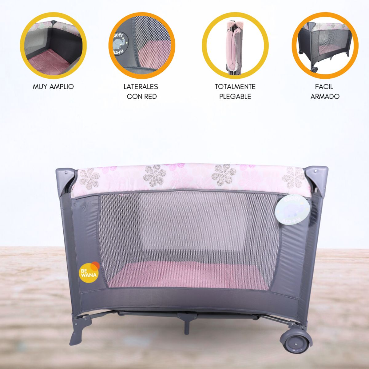 CUZKA - Cuna Corral Plegable «TREILLIS» Pink