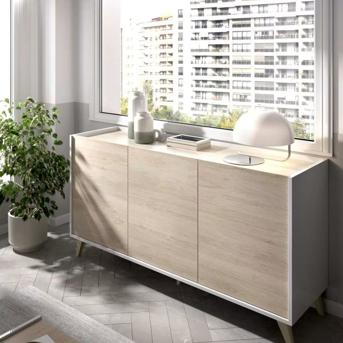 R&R MUEBLES - Aparador Minimalista Mae Duna con Blanco R&R MUEBLES