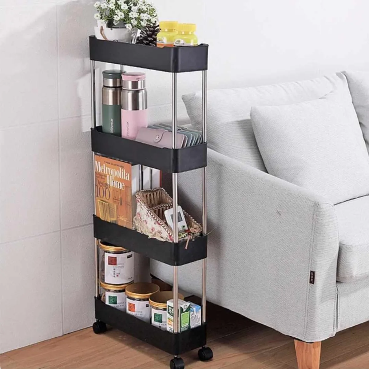 GENERICO - Carrito de Cocina de 4 Niveles con Ruedas Soporte Auxiliar Hogar Baño