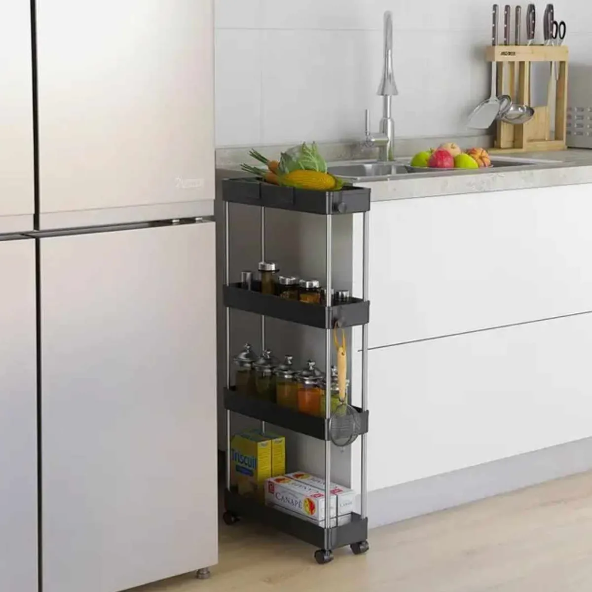 GENERICO - Carrito de Cocina de 4 Niveles con Ruedas Soporte Auxiliar Hogar Baño