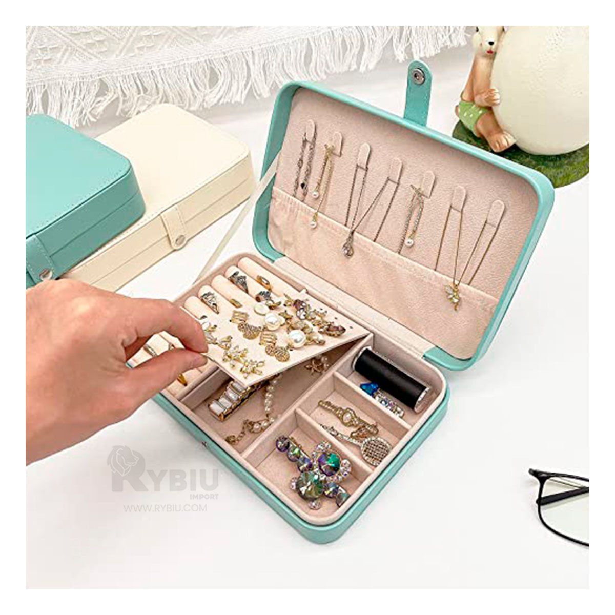 RYBIU IMPORT - Estuche muy Hermoso y Comodo en Celeste Y+Ligas de Regalo