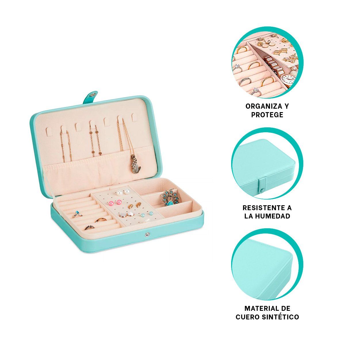 RYBIU IMPORT - Estuche Resistente para Joyas Celeste Y+Banderitas Adhesivas