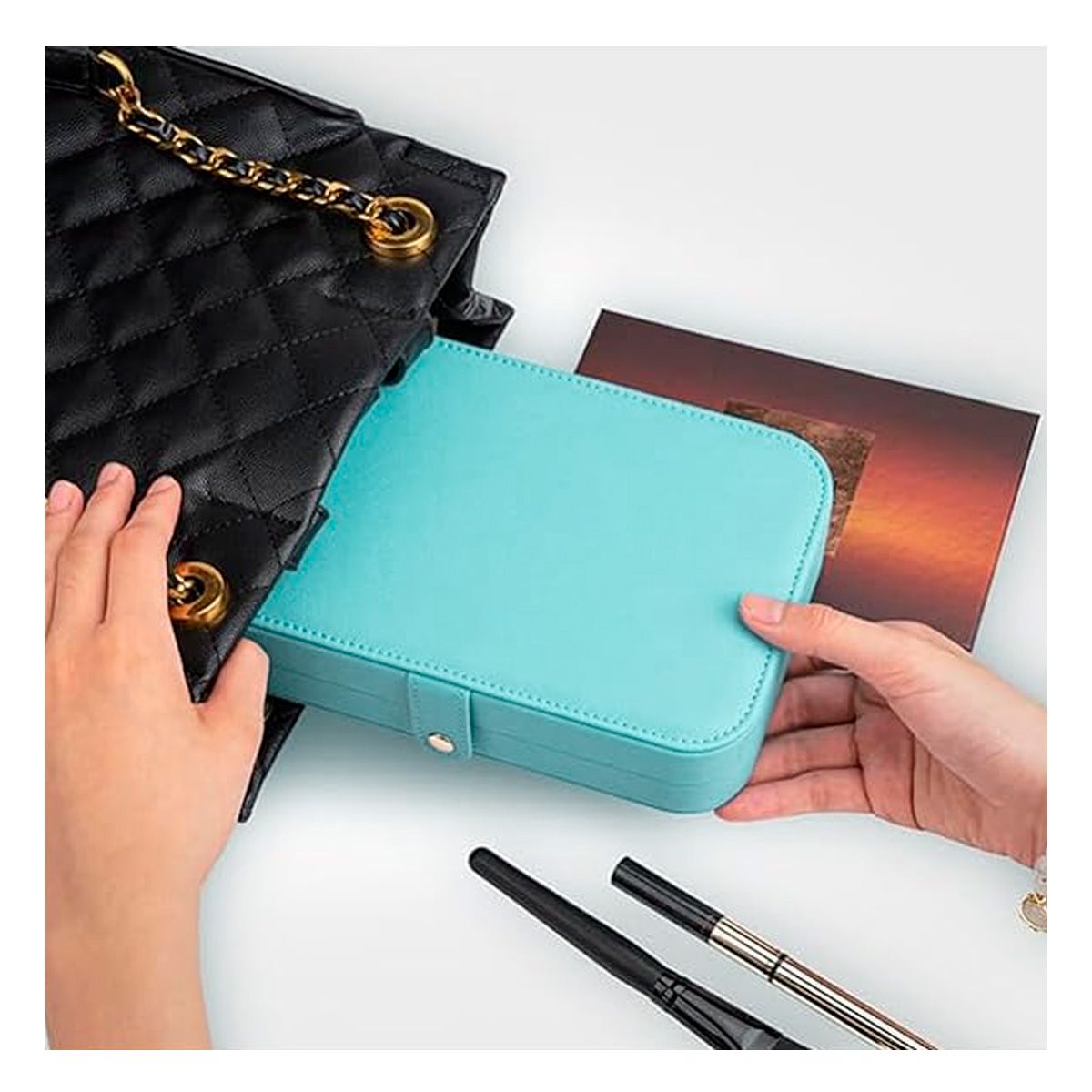 RYBIU IMPORT - Joyero Organizador para Señoritas de Cuero de Color Celeste