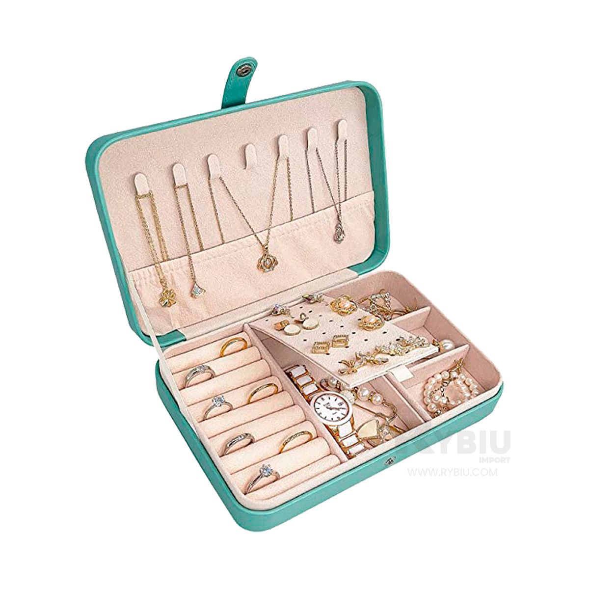 RYBIU IMPORT - Joyero Organizador para Señoritas de Cuero de Color Celeste