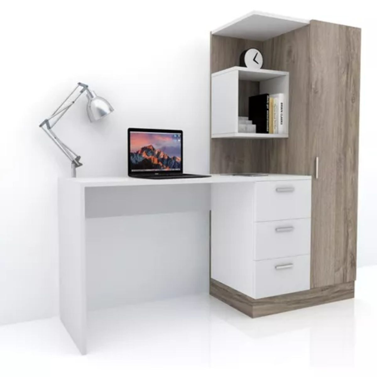 GENERICO - Escritorio con Estantes Yuno Blanco y Marron R&R MUEBLES