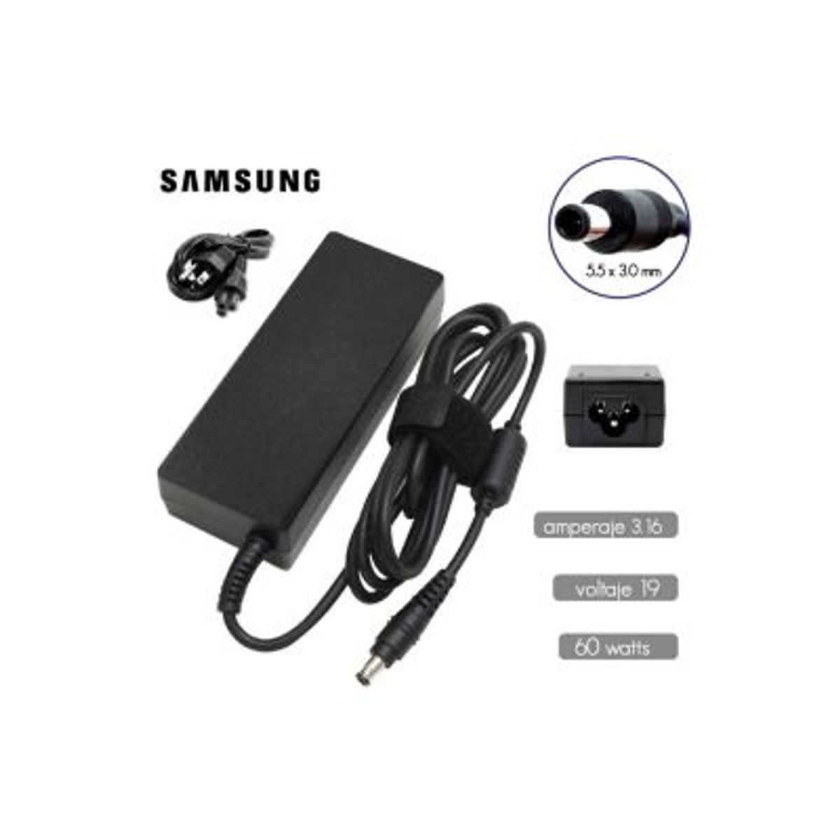 GENERICO - CARGADOR COMPATIBLE SAMSUNG 19V 3-16A 5-5x3-0mm 60w