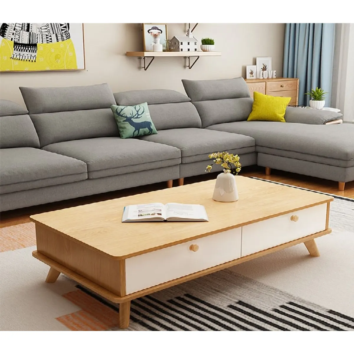 GENERICO - Mesa de Centro  Vintage Asuna  con 2 Cajones R&R MUEBLES