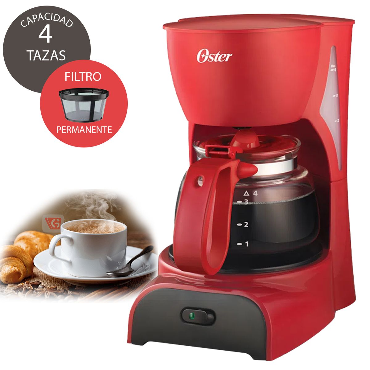 OSTER - Cafetera  BVSTDCD5R5 De 4 Tazas