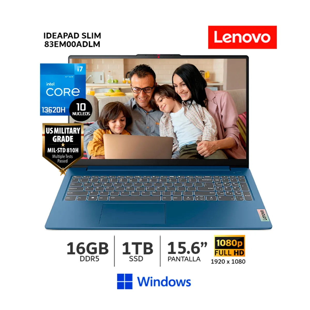 LENOVO - Laptop Lenovo IdeaPad Slim 3 15IRH8 i7-13620H 16Gb Ram/ 1Tb SSD/ 15.6 FHD/ W11/ 83EM00ADLM