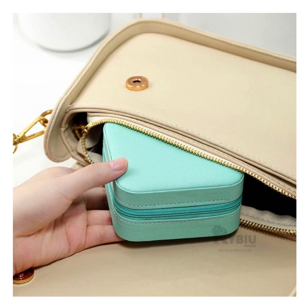 RYBIU IMPORT - Mini Caja para Joyas Portatil en Verde Y+Regalo Stickers