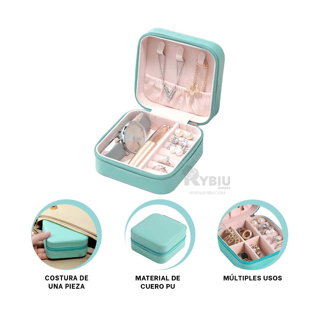 RYBIU IMPORT - Mini Caja para Joyas Portatil en Verde Y+Regalo Stickers