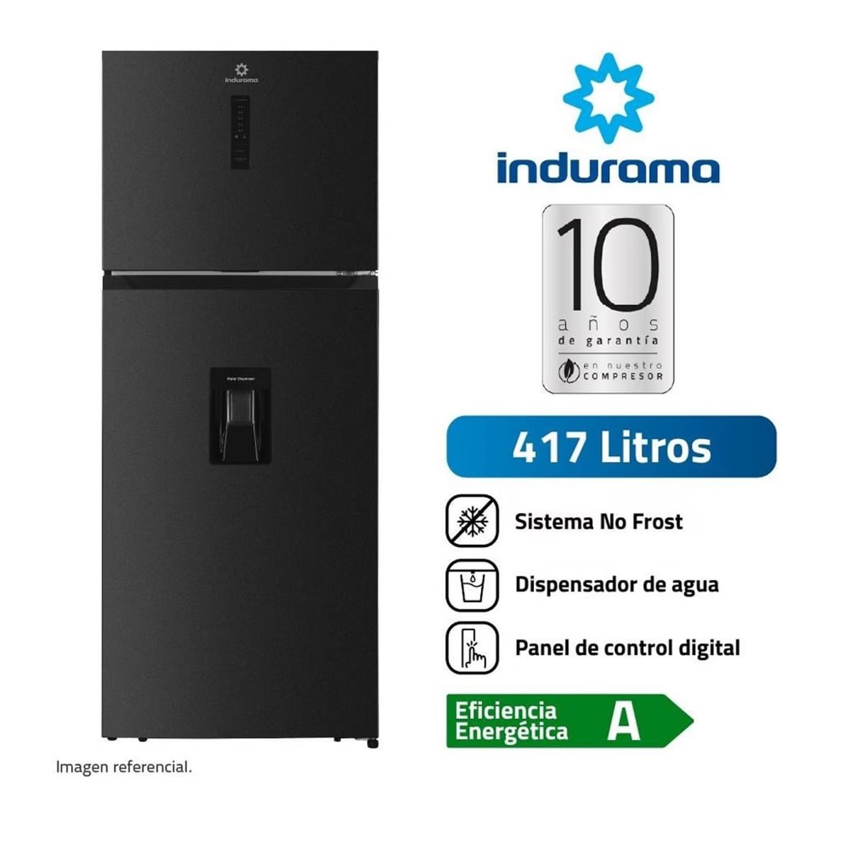 INDURAMA - Refrigeradora Top Freezer Con Dispensador 417L Indurama RI-478DN