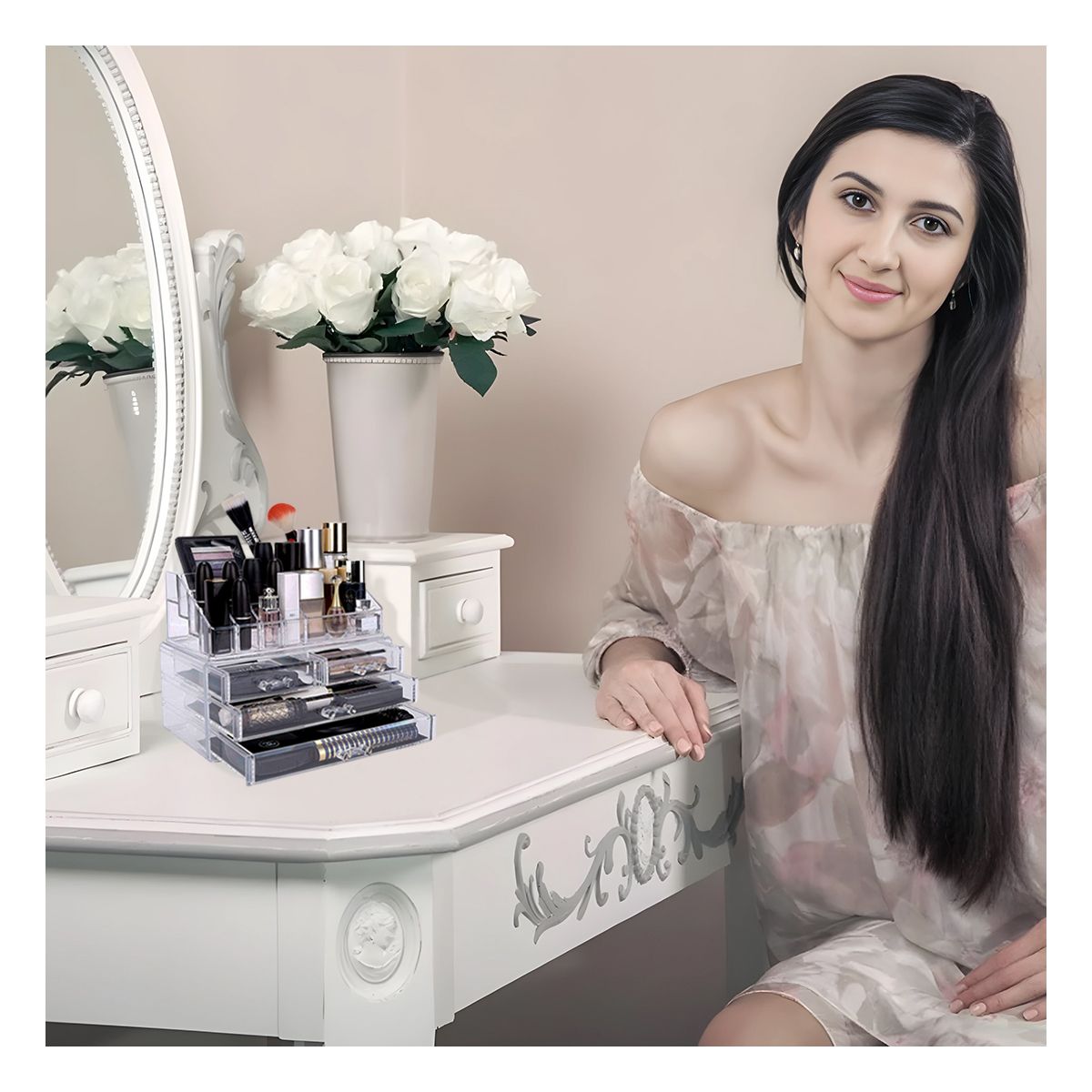 RYBIU IMPORT - Organizador de 4 Cajones Transparente Y+Papel de Regalo