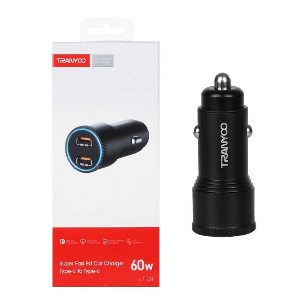 OTTOWARE - Cargador de auto 60W, 2 puertos Tipo-C